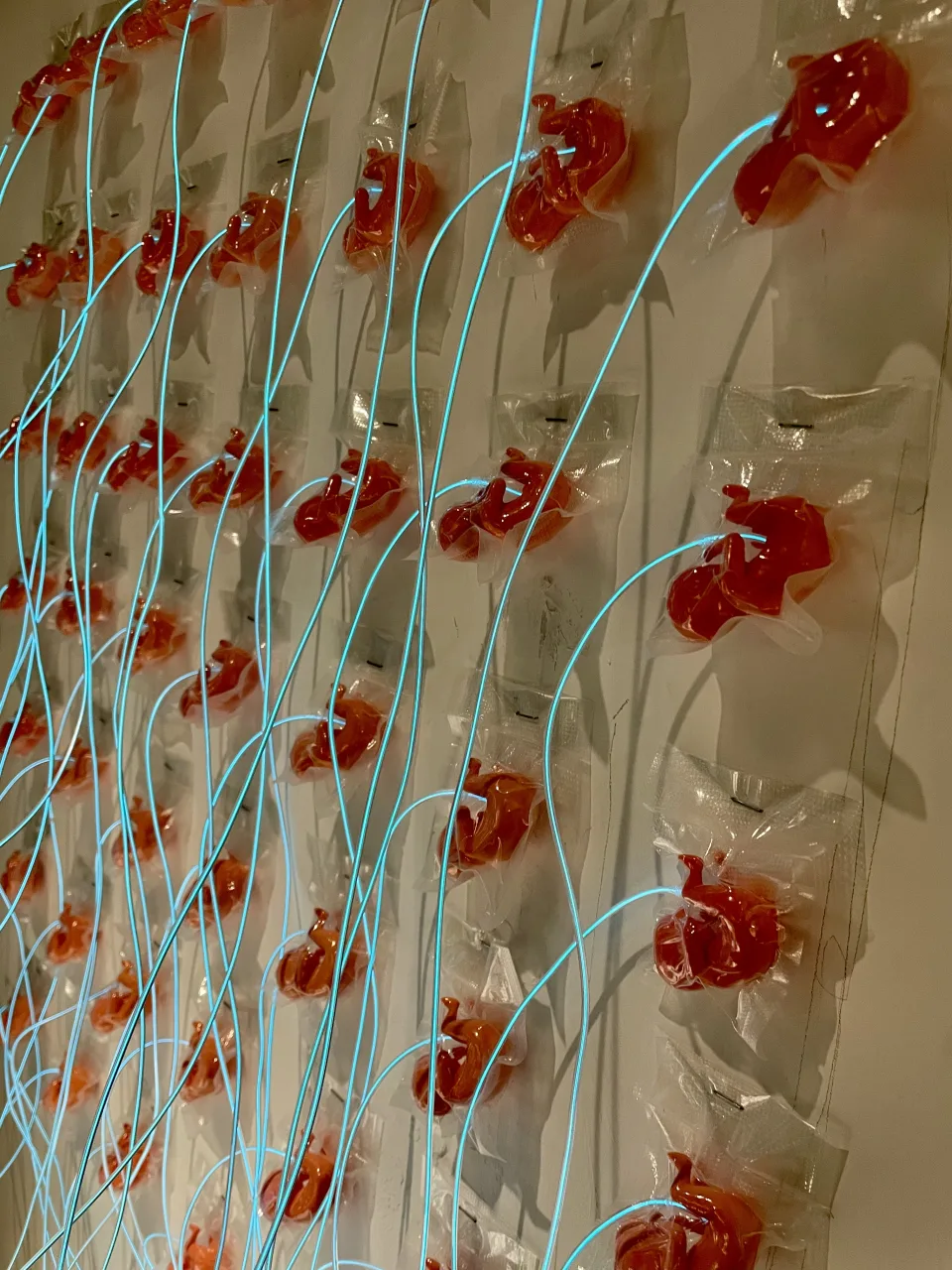 The wall from the side, the wires glowing.