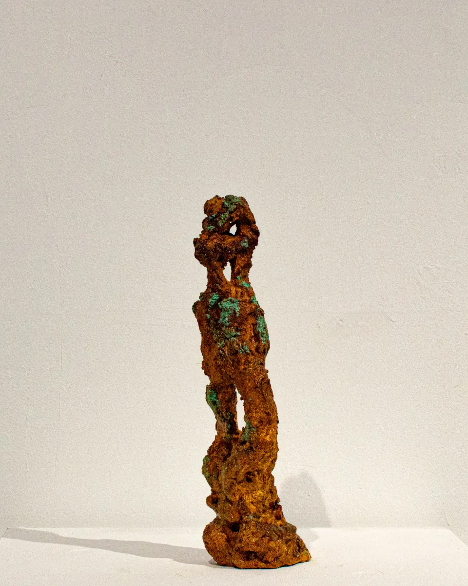 From behind: a slender body, a hole through the head.
