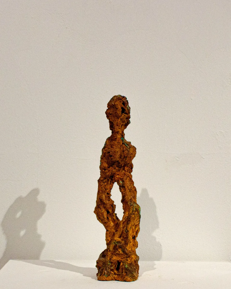 From the front, standing straight, the face toward the viewer.