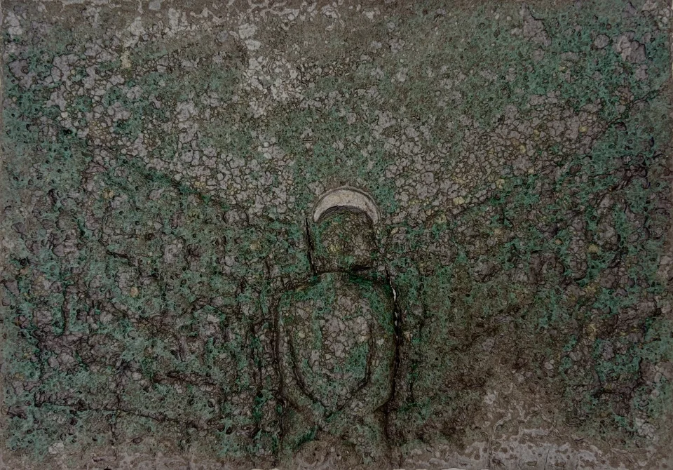 A third relief: the figure in a mottled green-grey field.